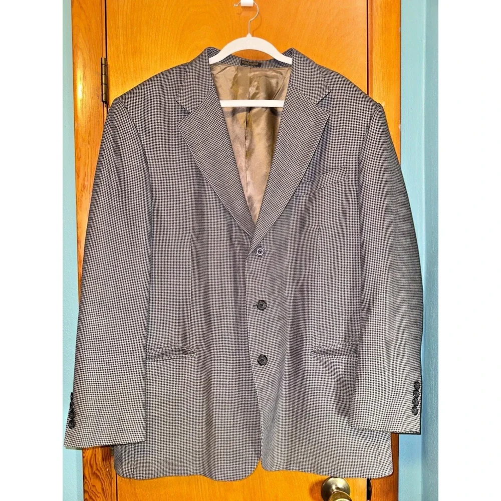 Oscar de la‎ Renta Men's Vintage 46L Brown Beige Houndstooth Wool Blazer